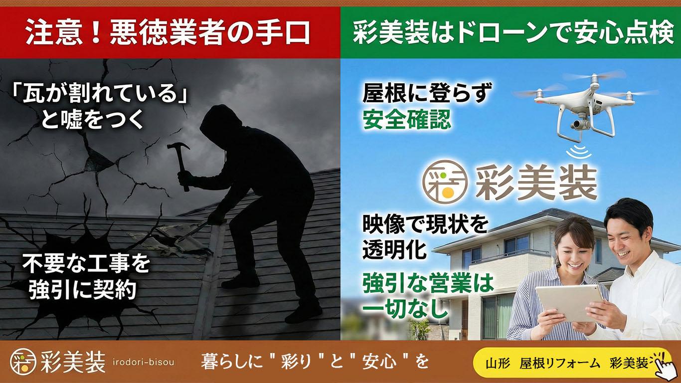 悪徳業者に要注意！ドローンで安心点検！